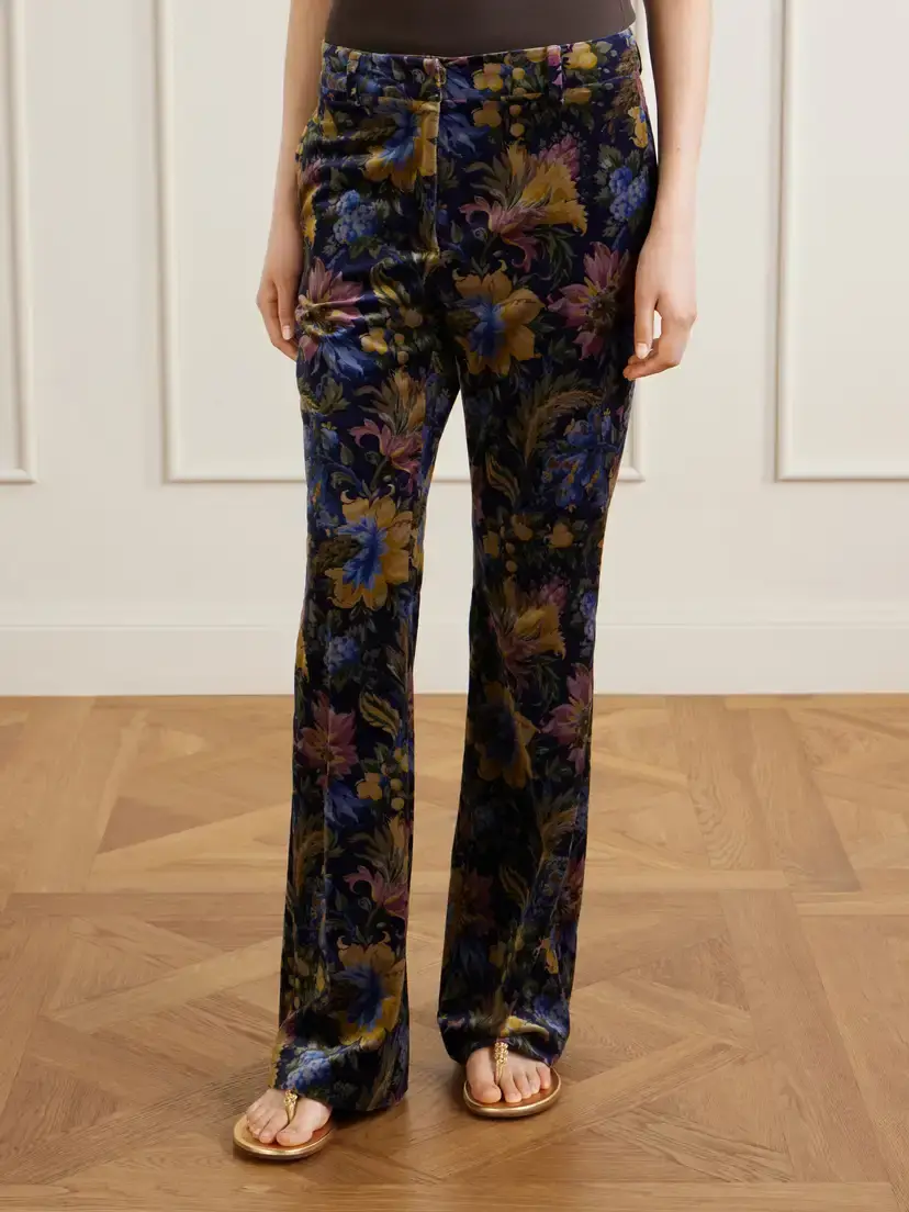 Etro Printed Cotton-blend Velvet Flared Pants | Thumbnail 3 Etro Printed Cotton-blend Velvet Flared Pants | Thumbnail 3