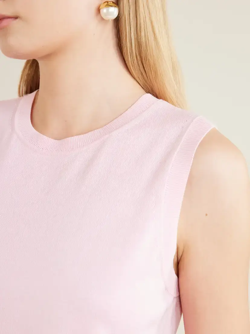 Carolina Herrera Ribbed Silk And Cotton-blend Vest - Pink | Thumbnail 4 Carolina Herrera Ribbed Silk And Cotton-blend Vest - Pink | Thumbnail 4