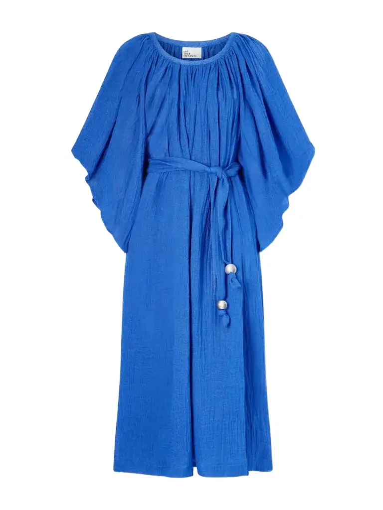Lisa Marie Fernandez Embellished Belted Crinkled Linen-blend Gauze Midi Dress | Image 1 Lisa Marie Fernandez Embellished Belted Crinkled Linen-blend Gauze Midi Dress | Image 1