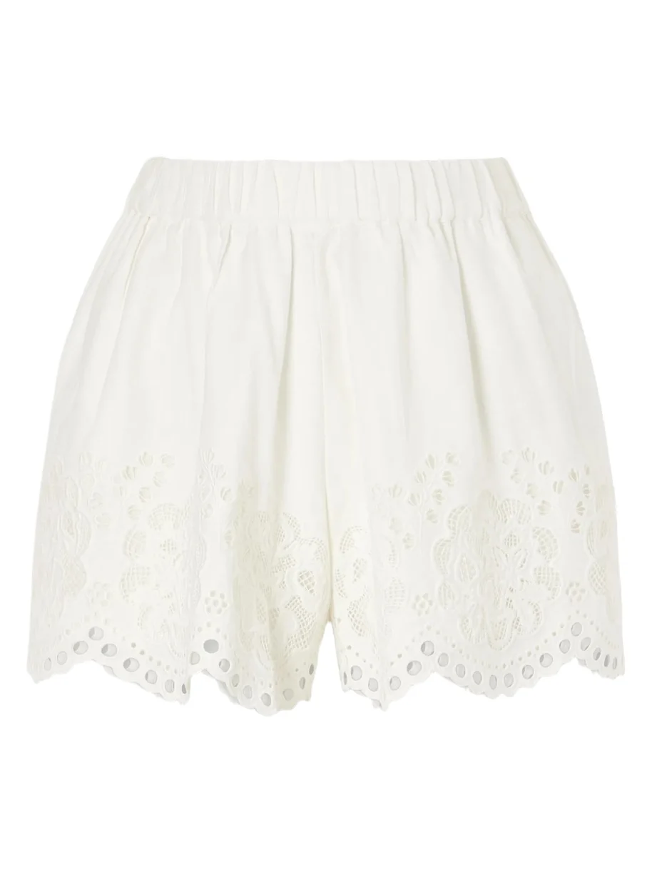 Sea Gardener Embroidered Cotton And Linen-blend Shorts - White