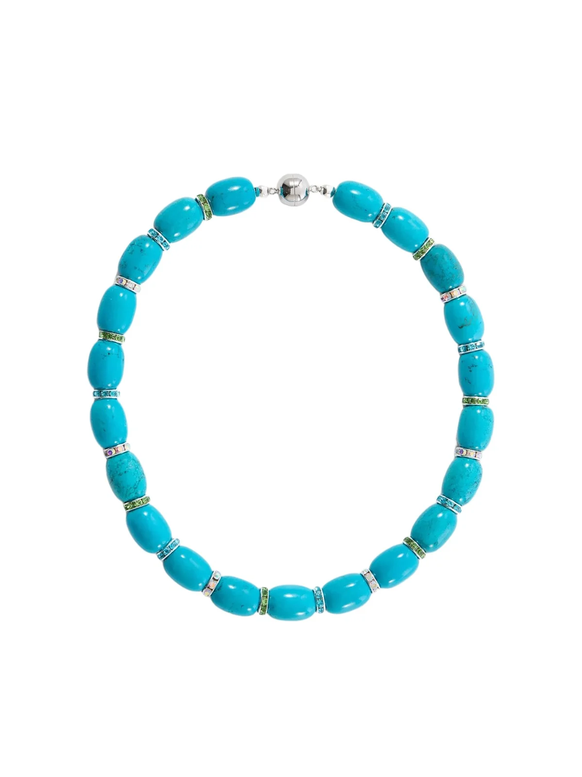 Donna Rhodium-pleated Turquoise And Crystal Beaded Necklace