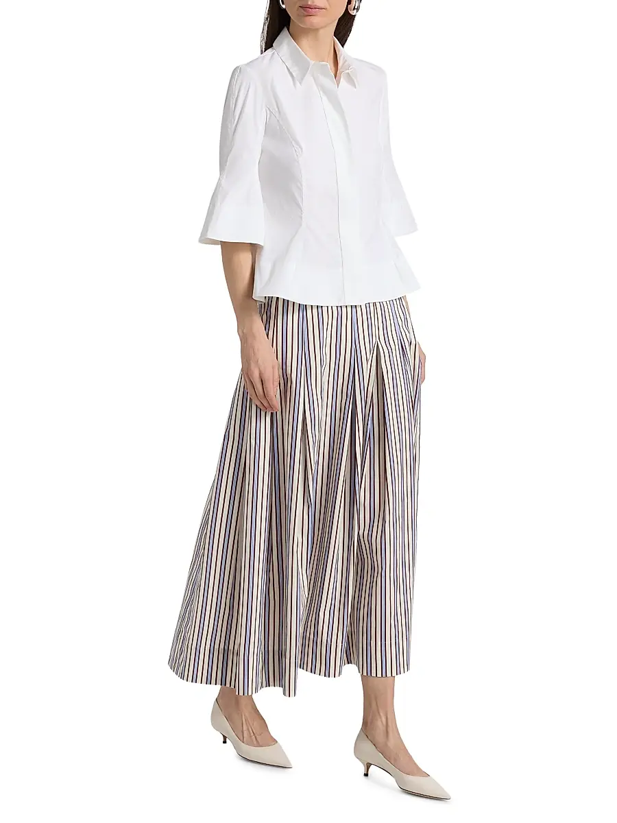 Lela Rose Women's Cotton-Blend Poplin Bell-Sleeve Top | Thumbnail 2 Lela Rose Women's Cotton-Blend Poplin Bell-Sleeve Top | Thumbnail 2