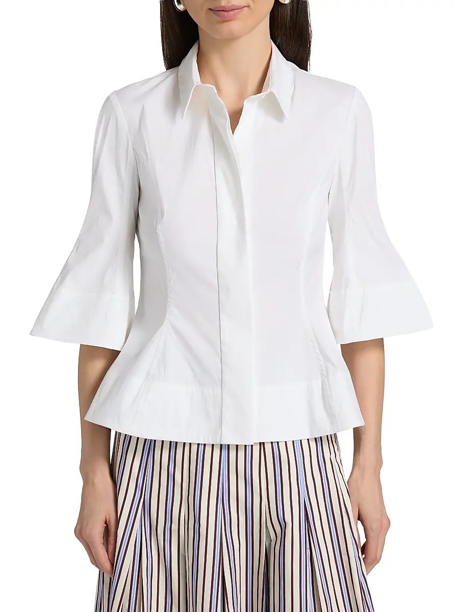 Lela Rose Women's Cotton-Blend Poplin Bell-Sleeve Top | Thumbnail 3 Lela Rose Women's Cotton-Blend Poplin Bell-Sleeve Top | Thumbnail 3