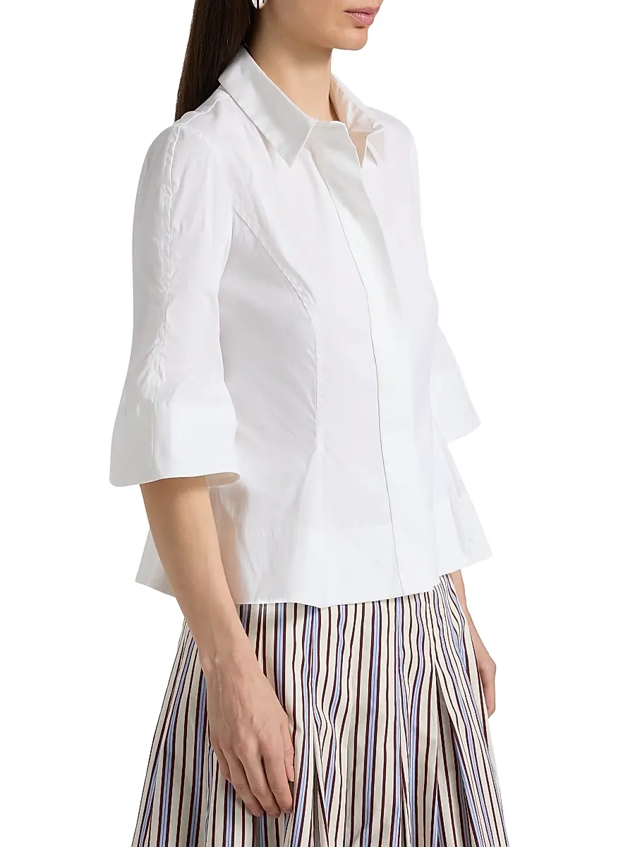 Lela Rose Women's Cotton-Blend Poplin Bell-Sleeve Top | Thumbnail 4 Lela Rose Women's Cotton-Blend Poplin Bell-Sleeve Top | Thumbnail 4