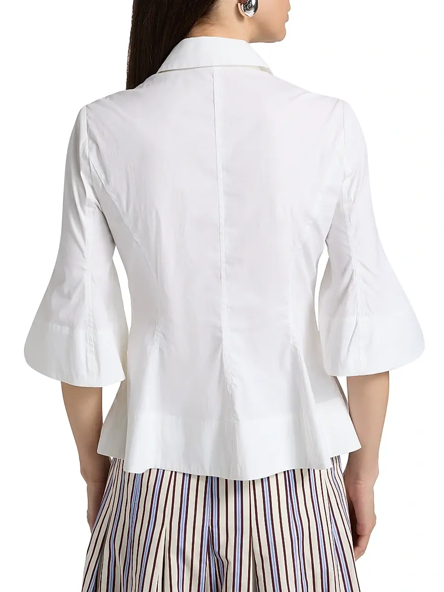 Lela Rose Women's Cotton-Blend Poplin Bell-Sleeve Top | Thumbnail 5 Lela Rose Women's Cotton-Blend Poplin Bell-Sleeve Top | Thumbnail 5