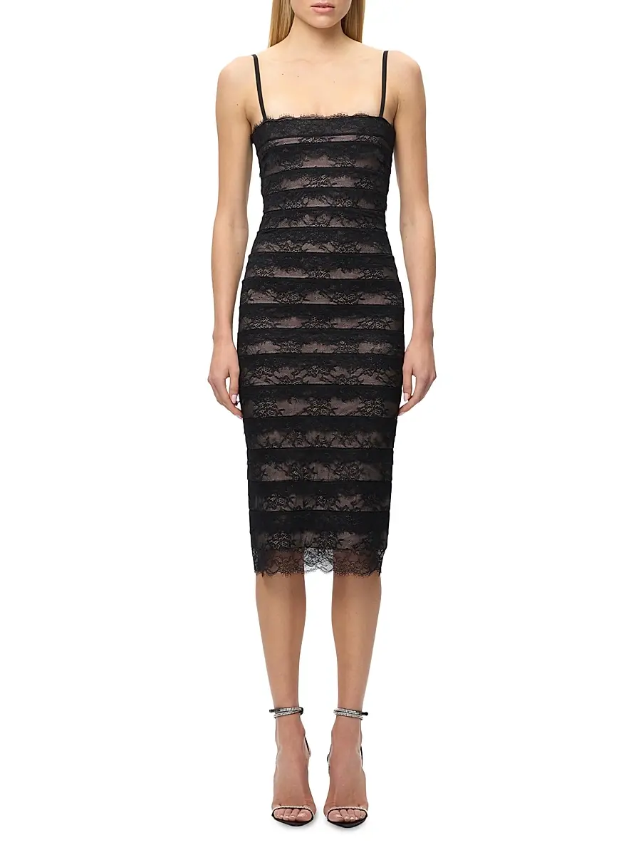 Hervé Léger Women's The Dara Lace Stripe Midi-Dress | Thumbnail 4 Hervé Léger Women's The Dara Lace Stripe Midi-Dress | Thumbnail 4