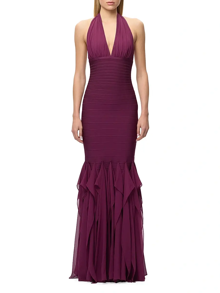 Hervé Léger Women's The Louisa Bandage Chiffon Gown | Thumbnail 3 Hervé Léger Women's The Louisa Bandage Chiffon Gown | Thumbnail 3