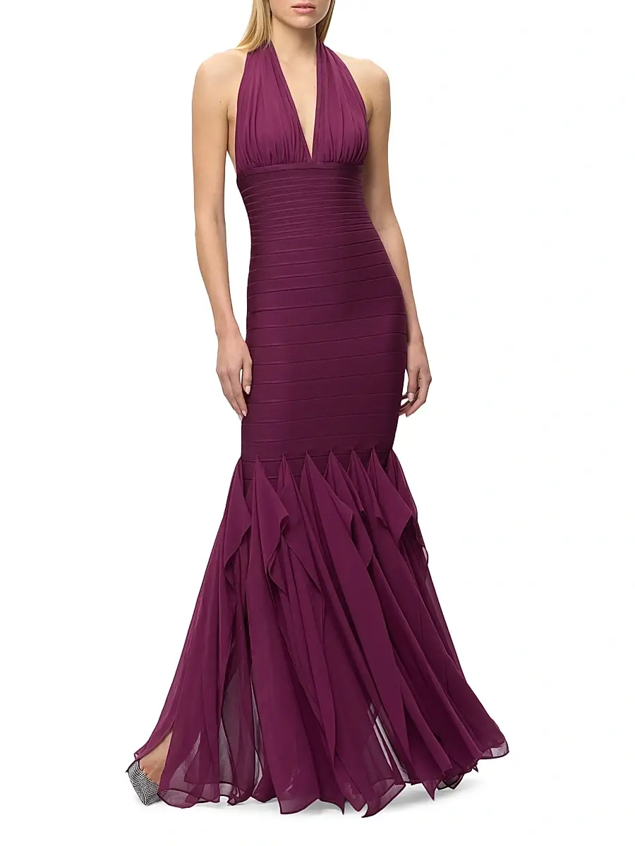 Hervé Léger Women's The Louisa Bandage Chiffon Gown | Image 1 Hervé Léger Women's The Louisa Bandage Chiffon Gown | Image 1