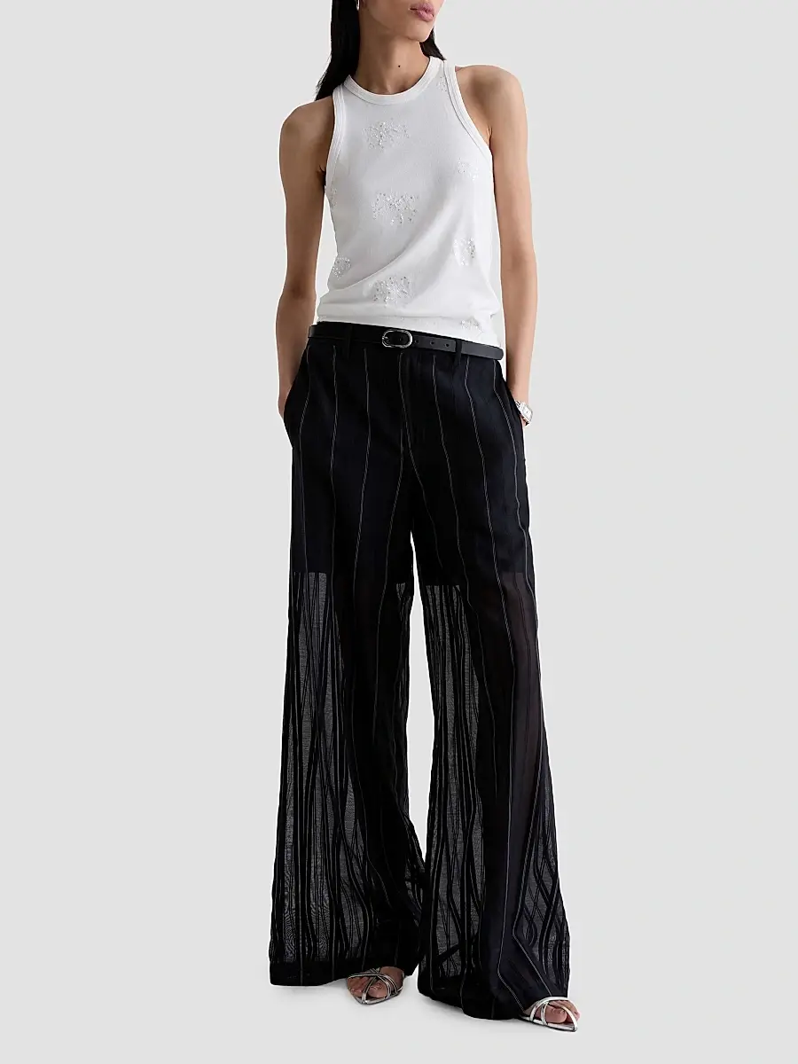 AG Jeans Women's Anna Pinstriped Cotton-Silk Trousers | Thumbnail 2 AG Jeans Women's Anna Pinstriped Cotton-Silk Trousers | Thumbnail 2