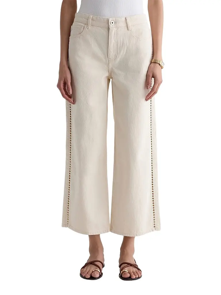 AG Jeans Women's Saige Ladder Lace-Trim Wide-Leg Crop Jeans - Fresh Air - Size 32 | Image 1 AG Jeans Women's Saige Ladder Lace-Trim Wide-Leg Crop Jeans - Fresh Air - Size 32 | Image 1