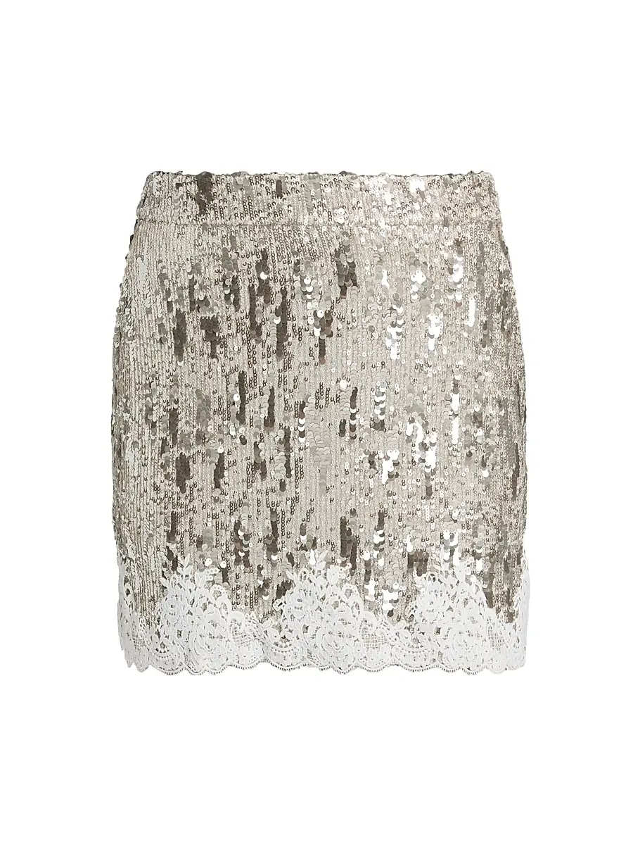 Generation Love Women's Janet Lace Sequined Miniskirt - Silvery Champagne - Size 8 | Image 1 Generation Love Women's Janet Lace Sequined Miniskirt - Silvery Champagne - Size 8 | Image 1
