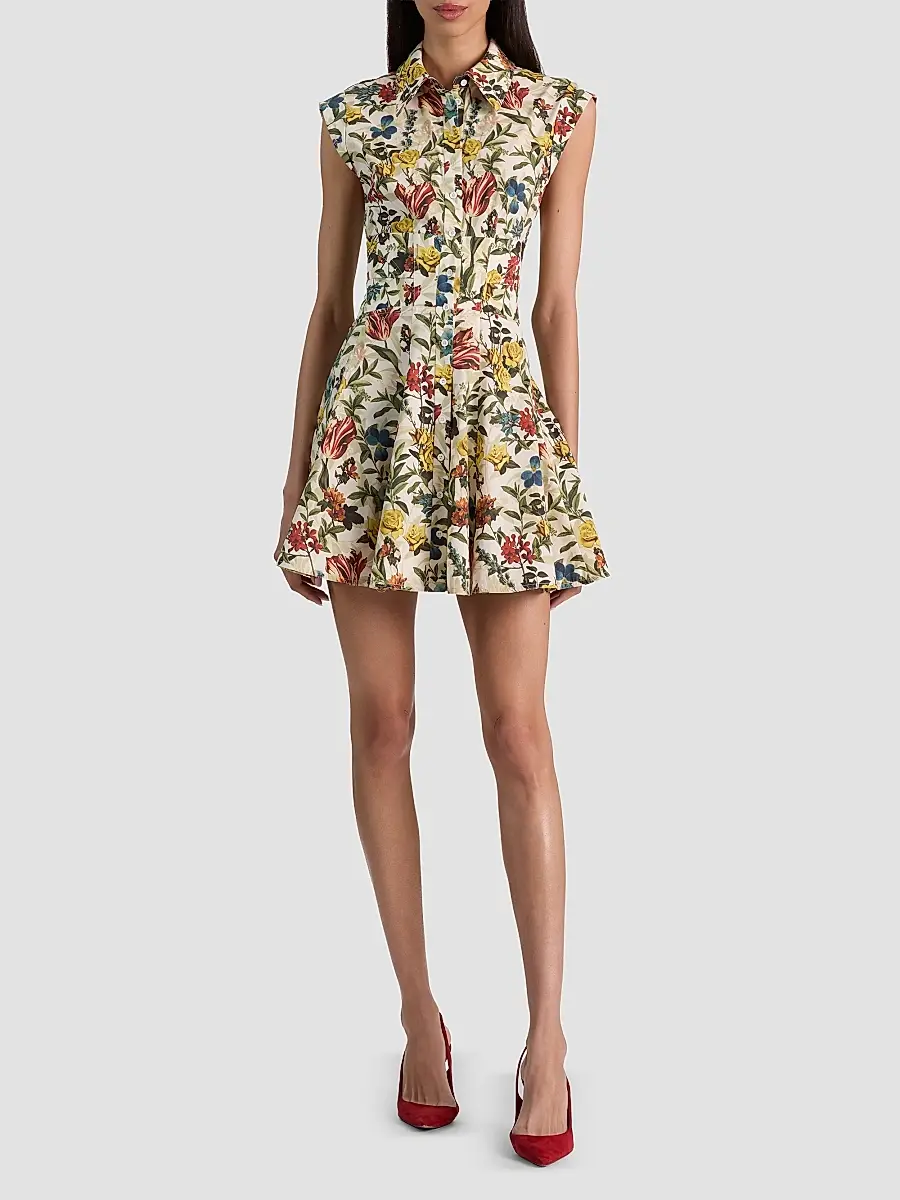 Alice + Olivia Women's Kim Paneled Corset Flared Mini Shirtdress | Thumbnail 2 Alice + Olivia Women's Kim Paneled Corset Flared Mini Shirtdress | Thumbnail 2
