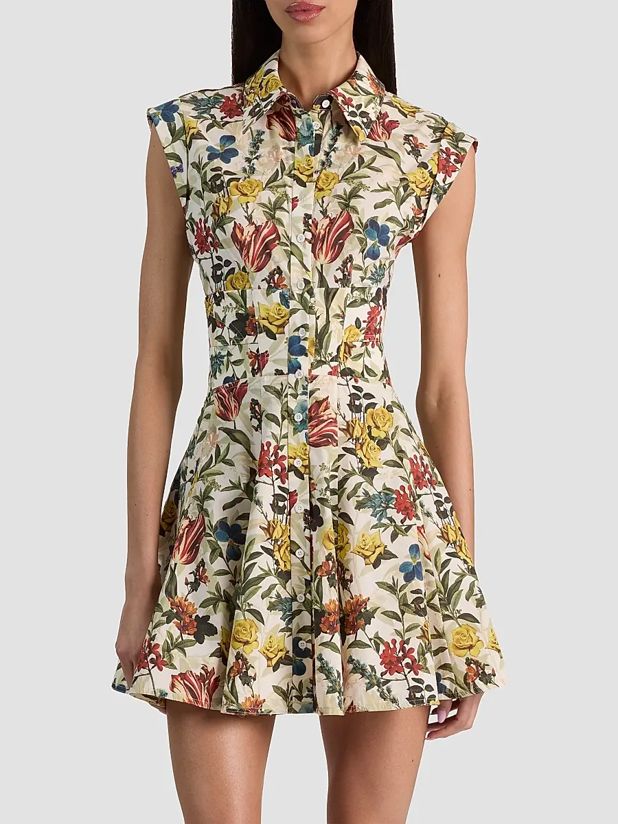 Alice + Olivia Women's Kim Paneled Corset Flared Mini Shirtdress | Thumbnail 4 Alice + Olivia Women's Kim Paneled Corset Flared Mini Shirtdress | Thumbnail 4
