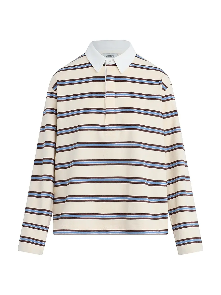 Joe's Jeans Women's Dylan Striped Cotton Oversized Rugby Shirt - Ecru Azure Multi - Size XS | Image 1 Joe's Jeans Women's Dylan Striped Cotton Oversized Rugby Shirt - Ecru Azure Multi - Size XS | Image 1