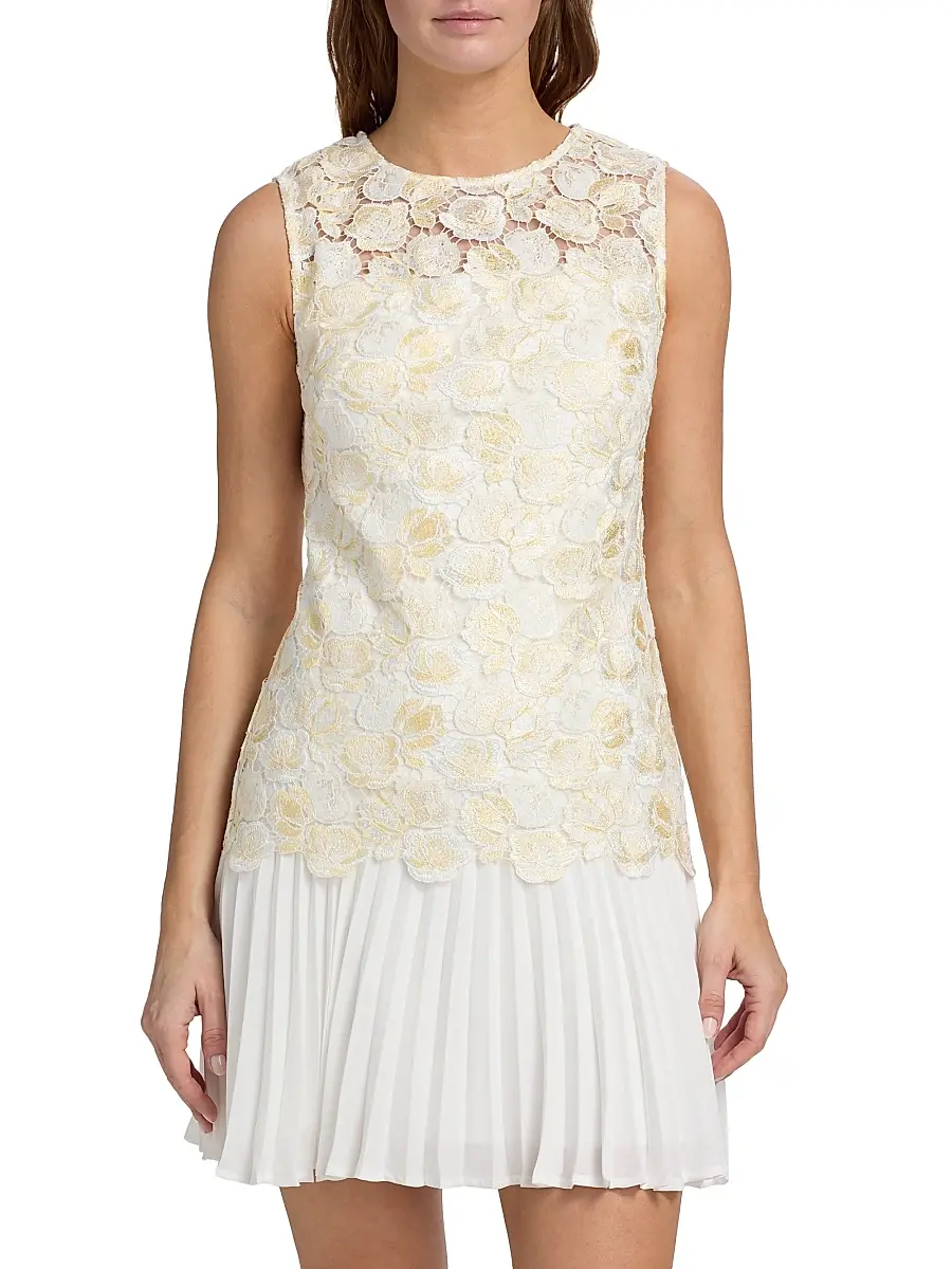 Milly Women's Maggie Embroidered Pleated Minidress | Thumbnail 3 Milly Women's Maggie Embroidered Pleated Minidress | Thumbnail 3
