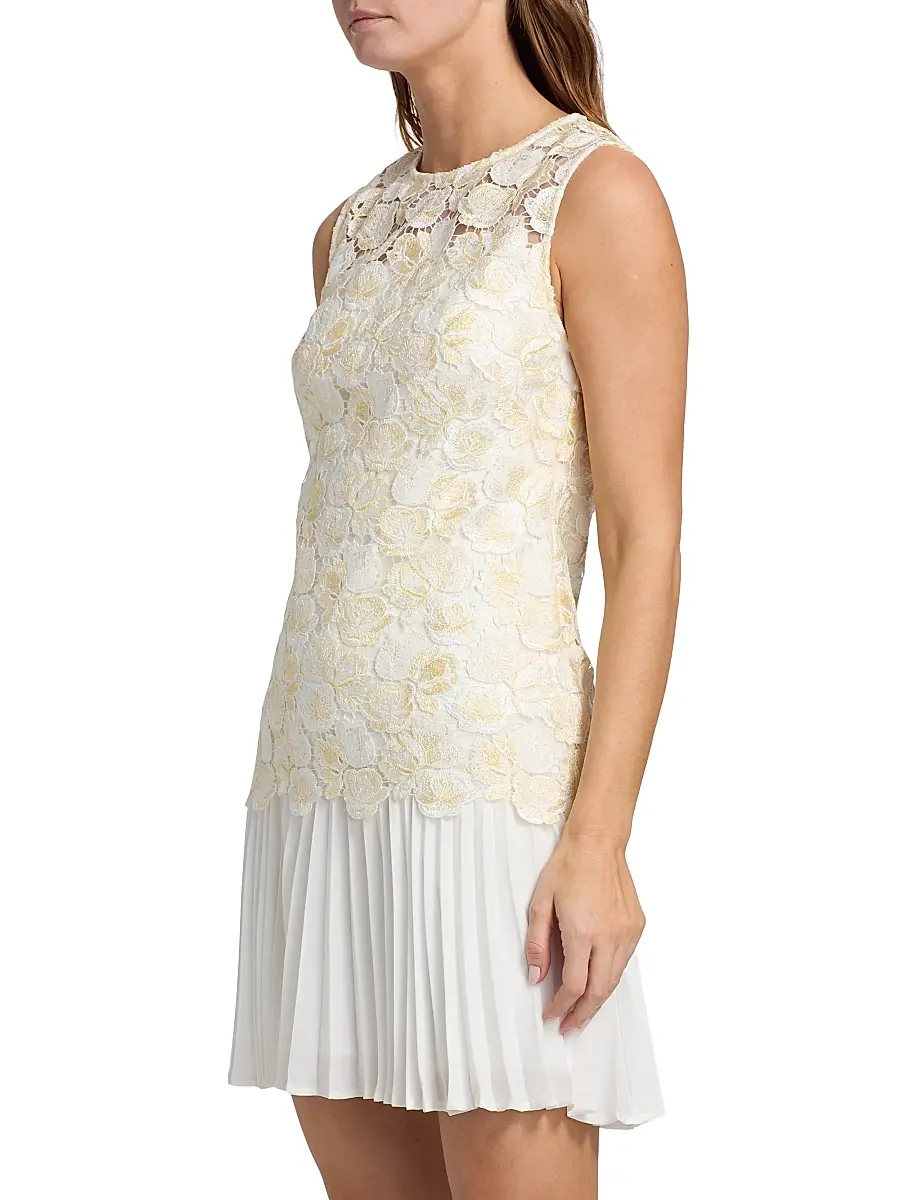 Milly Women's Maggie Embroidered Pleated Minidress | Thumbnail 4 Milly Women's Maggie Embroidered Pleated Minidress | Thumbnail 4