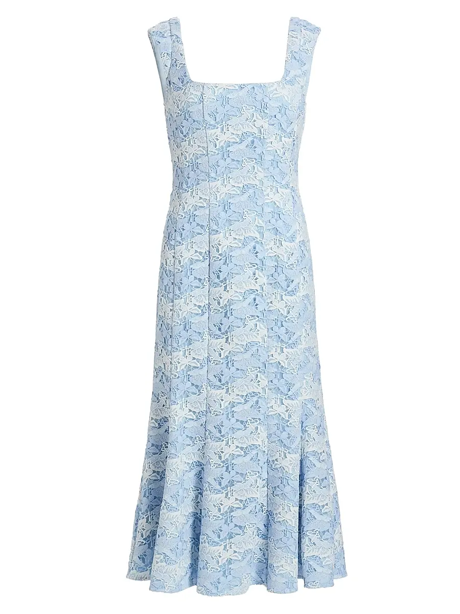 Milly Women's Meg Butterfly Lace Midi-Dress - White Blue | Image 1 Milly Women's Meg Butterfly Lace Midi-Dress - White Blue | Image 1