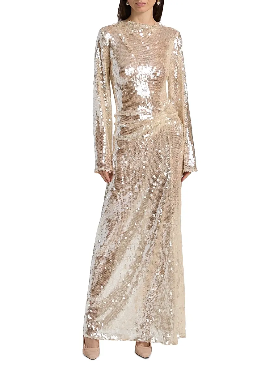 Lapointe Women's Sequined Side Tuck Gown | Thumbnail 2 Lapointe Women's Sequined Side Tuck Gown | Thumbnail 2