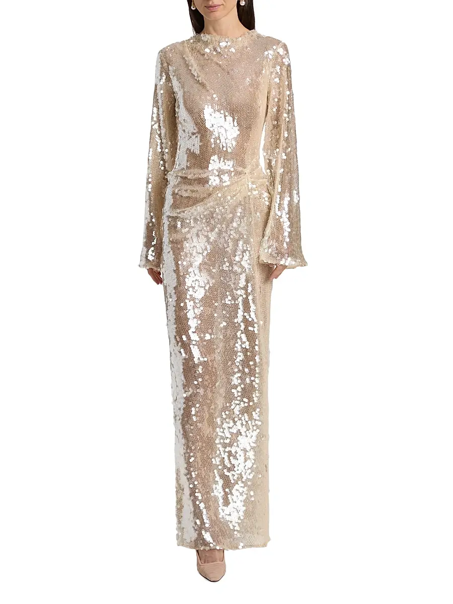 Lapointe Women's Sequined Side Tuck Gown | Thumbnail 3 Lapointe Women's Sequined Side Tuck Gown | Thumbnail 3