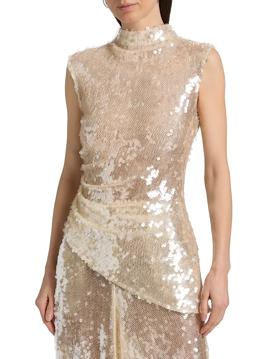 Lapointe Women's Sequined Mock Turtleneck Asymmetric Top | Thumbnail 3 Lapointe Women's Sequined Mock Turtleneck Asymmetric Top | Thumbnail 3