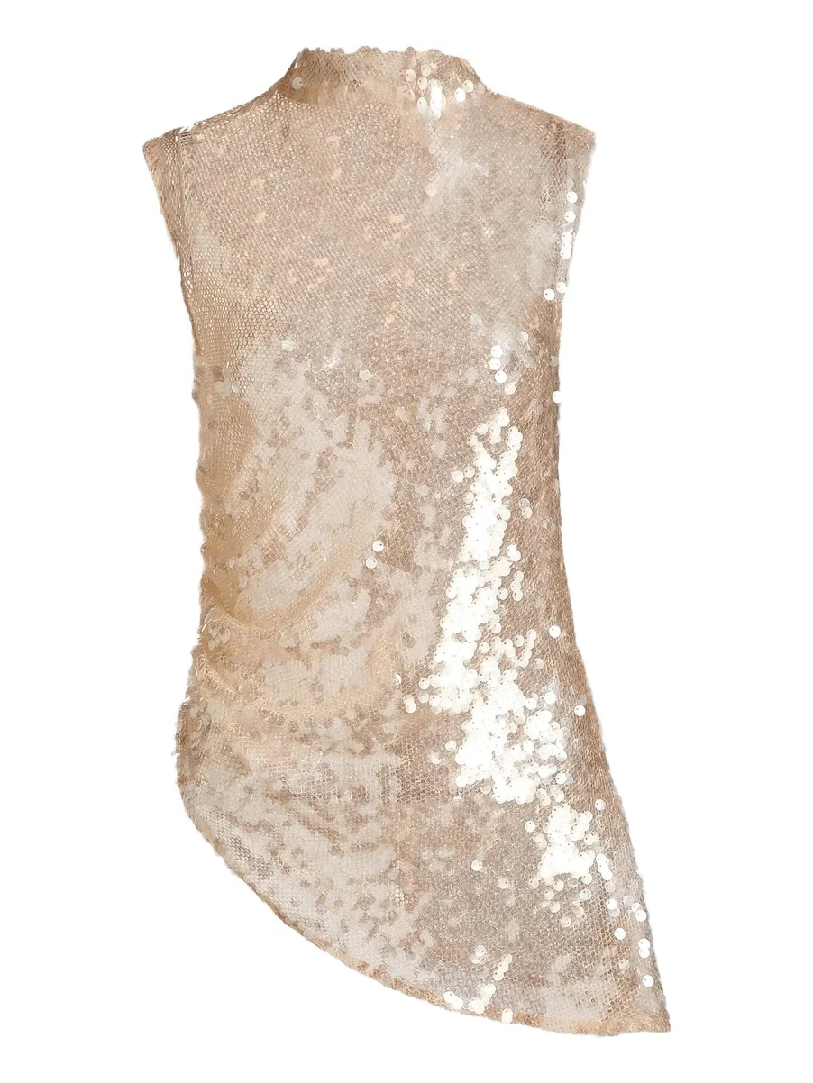 Women's Sequined Mock Turtleneck Asymmetric Top