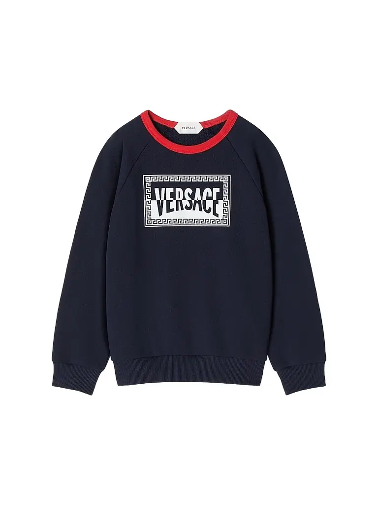 Versace Little Kid's & Kid's Logo Fleece Crewneck Sweatshirt - Dark Navy | Image 1 Versace Little Kid's & Kid's Logo Fleece Crewneck Sweatshirt - Dark Navy | Image 1