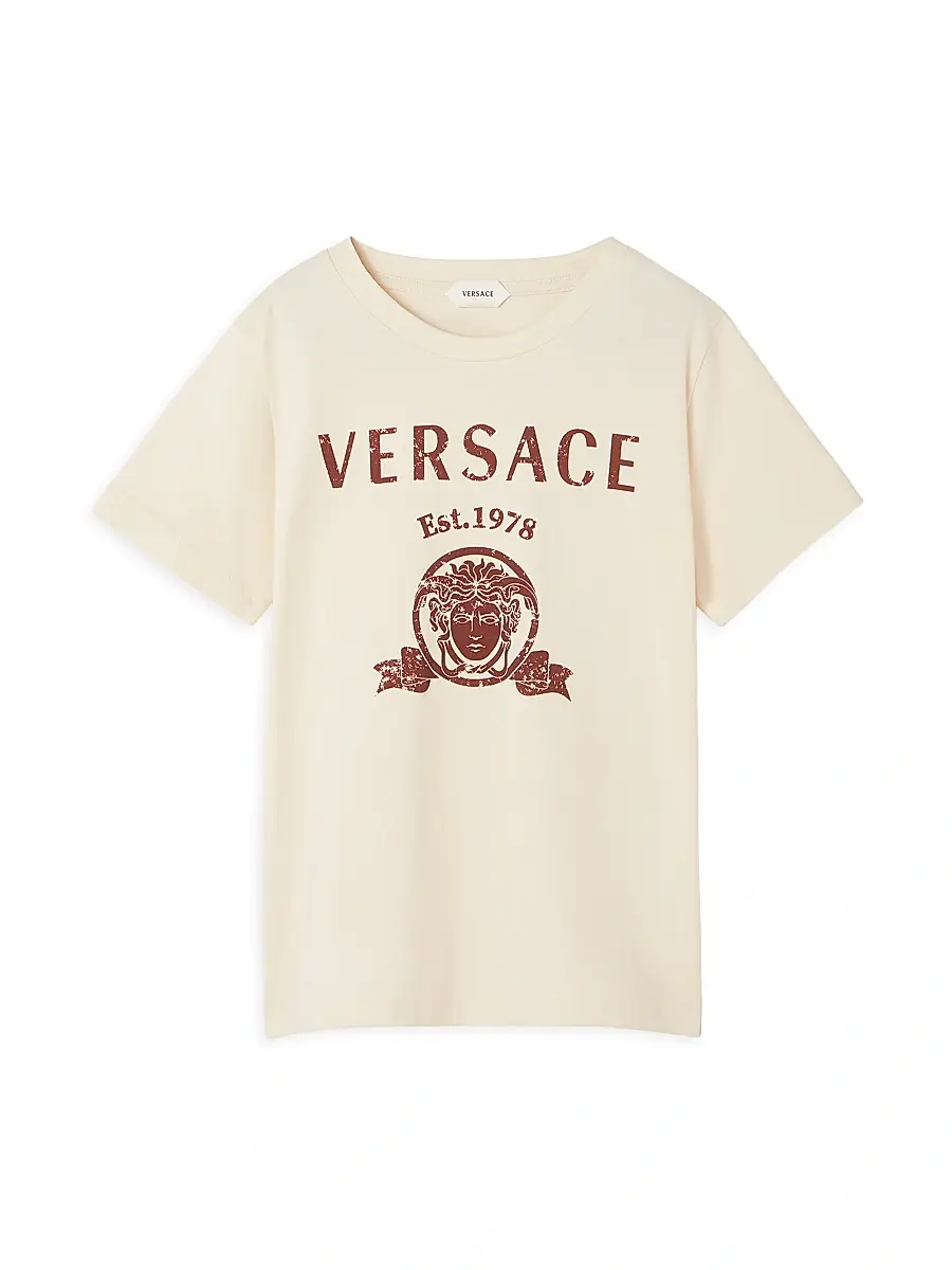 Versace Little Kid's & Kid's Varsity Print Jersey T-Shirt - Cream - Size 8 | Image 1 Versace Little Kid's & Kid's Varsity Print Jersey T-Shirt - Cream - Size 8 | Image 1