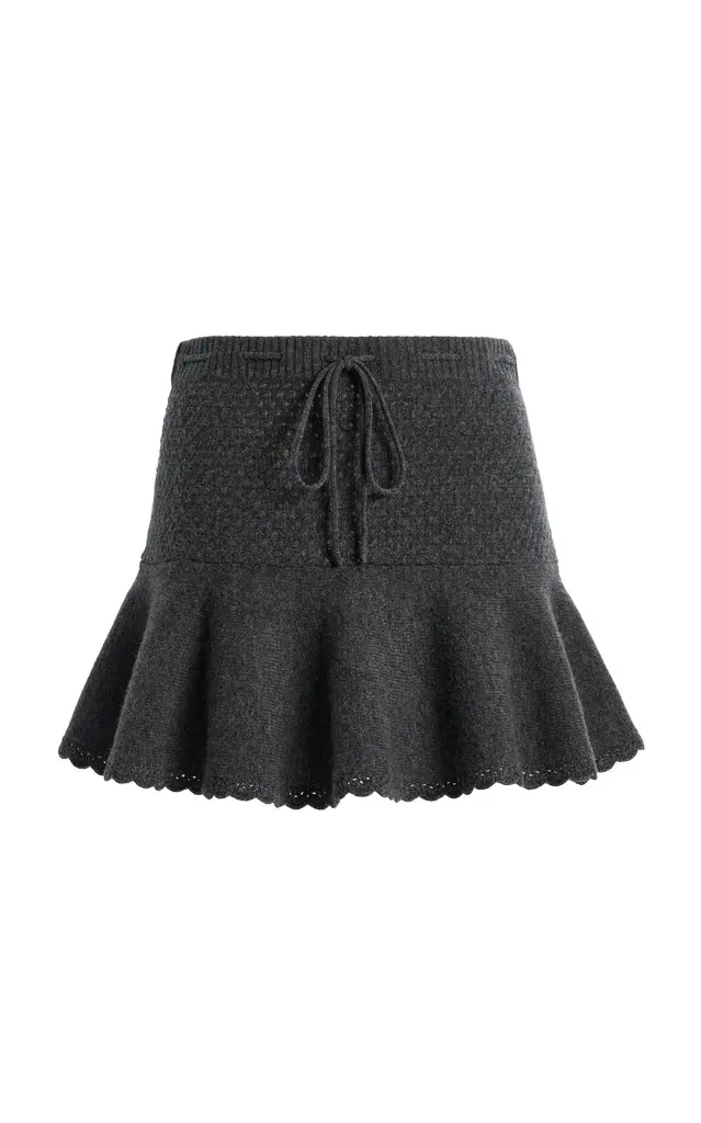 Como Crochet Wool-Cashmere Mini Drawstring Skirt