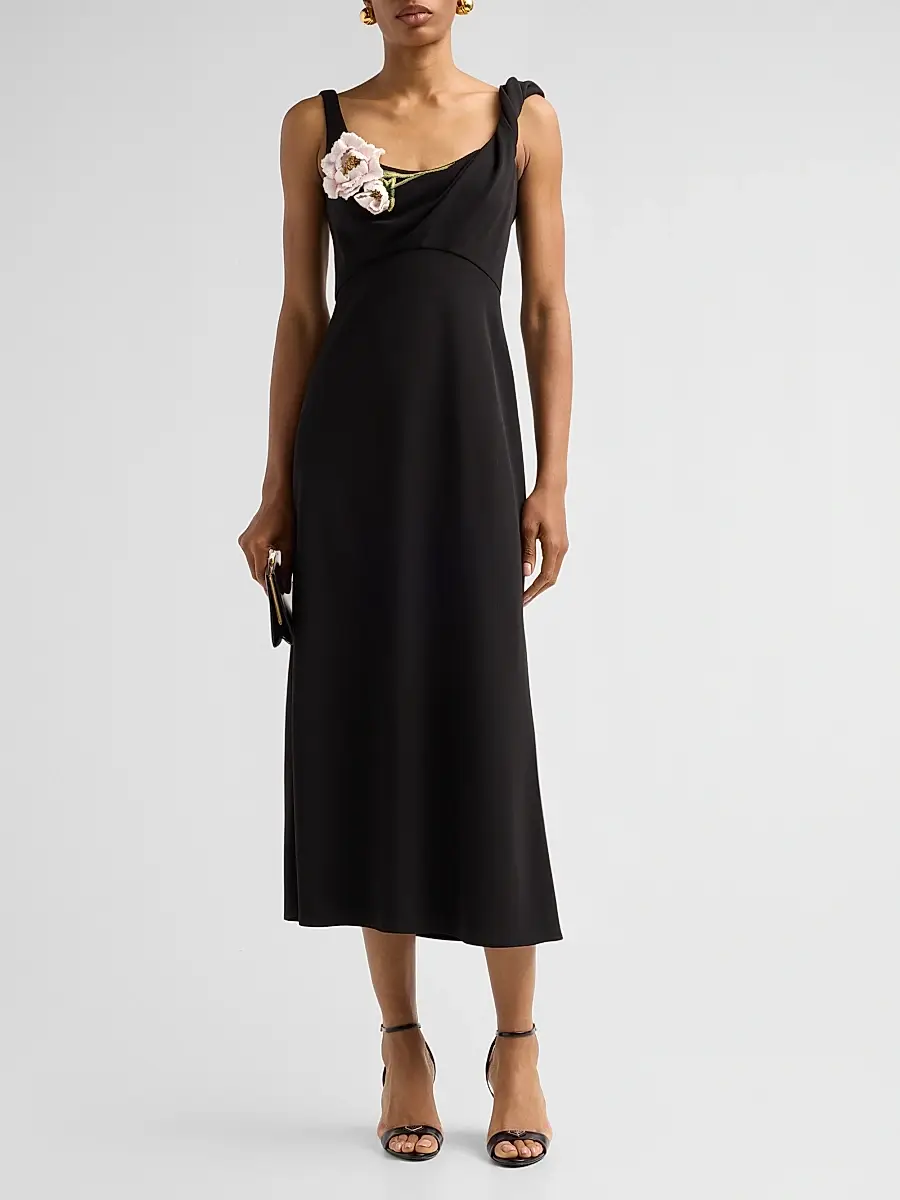 Lela Rose Women's Peony-Embroidered Twist Midi Dress | Thumbnail 2 Lela Rose Women's Peony-Embroidered Twist Midi Dress | Thumbnail 2