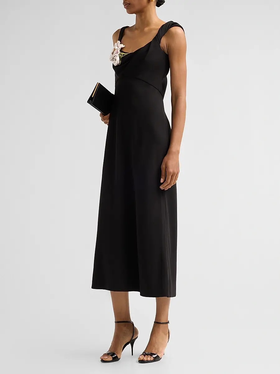 Lela Rose Women's Peony-Embroidered Twist Midi Dress | Thumbnail 4 Lela Rose Women's Peony-Embroidered Twist Midi Dress | Thumbnail 4
