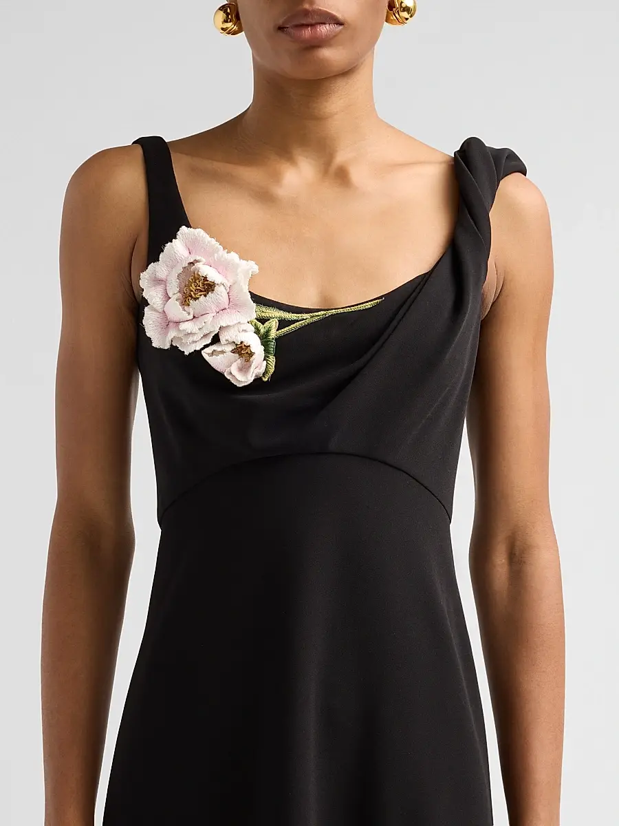 Lela Rose Women's Peony-Embroidered Twist Midi Dress | Thumbnail 5 Lela Rose Women's Peony-Embroidered Twist Midi Dress | Thumbnail 5
