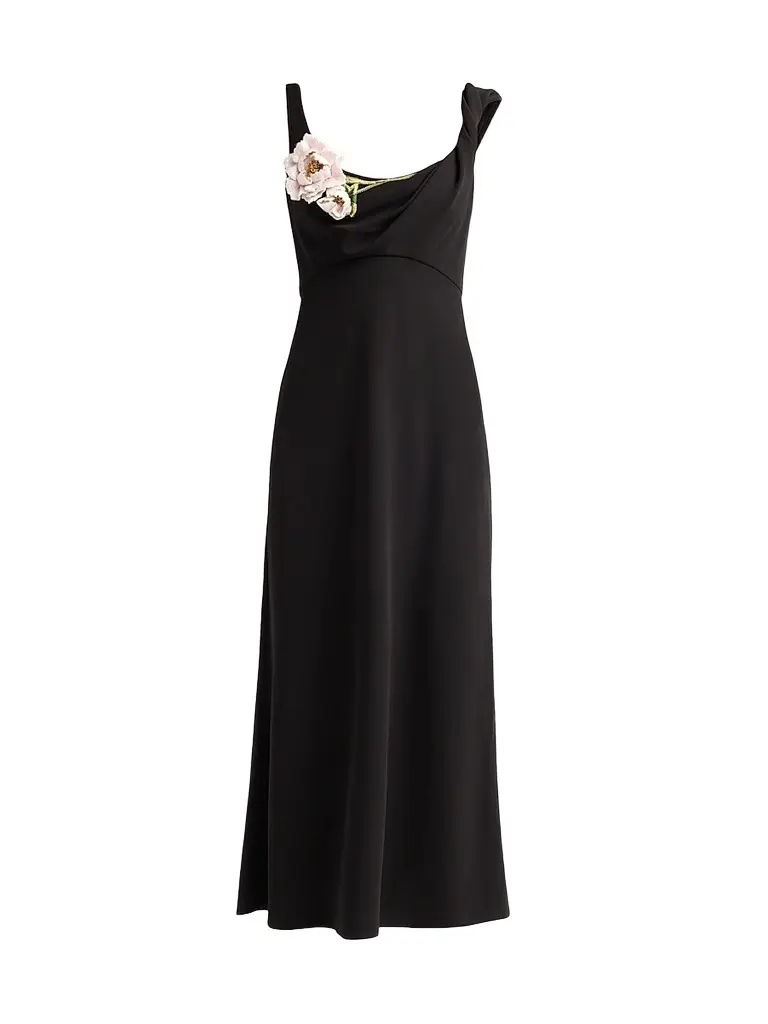 Lela Rose Women's Peony-Embroidered Twist Midi Dress - Black - Size 14 | Image 1 Lela Rose Women's Peony-Embroidered Twist Midi Dress - Black - Size 14 | Image 1