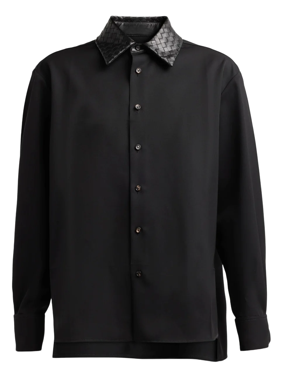 Bottega Veneta Women's Intrecciato Leather Collar Wool Shirt