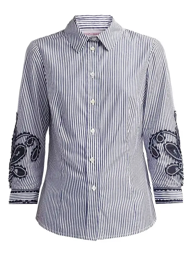 Women's Ana Cotton Floral-Embroidered Stripe Shirt