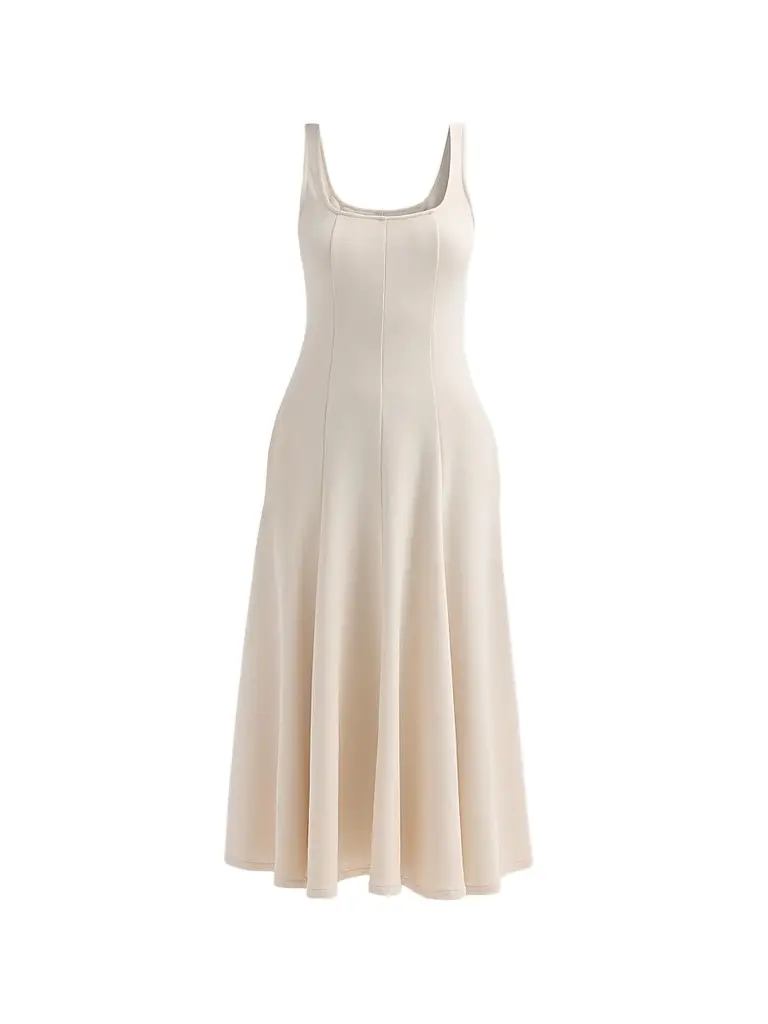 Vince Women's Square Neck Seamed Midi-Dress - Flax - Size XXS | Image 1 Vince Women's Square Neck Seamed Midi-Dress - Flax - Size XXS | Image 1