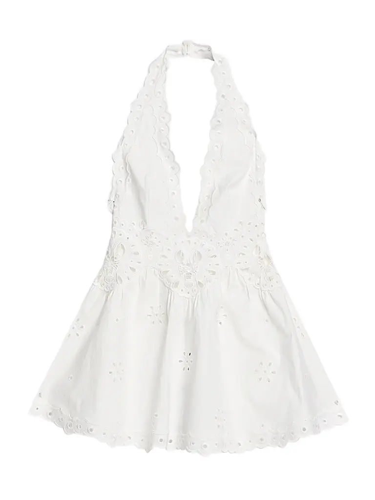 Retrofête Women's Beranice Embroidered Eyelet Halter Mini Dress - | Image 1 Retrofête Women's Beranice Embroidered Eyelet Halter Mini Dress - | Image 1