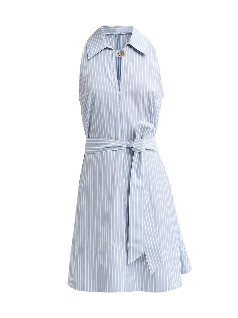 Veronica Beard Women's Florenz Striped Tie-Waist Mini Dress - Pale Blue River White - Size 14 | Image 1 Veronica Beard Women's Florenz Striped Tie-Waist Mini Dress - Pale Blue River White - Size 14 | Image 1