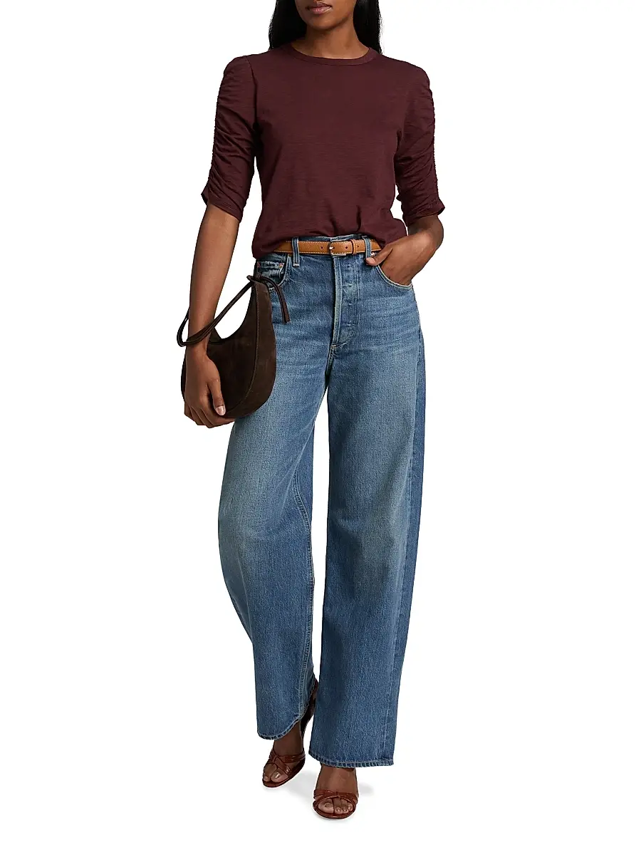 Veronica Beard Women's Waldorf Ruched-Sleeve Cotton Tee | Thumbnail 2