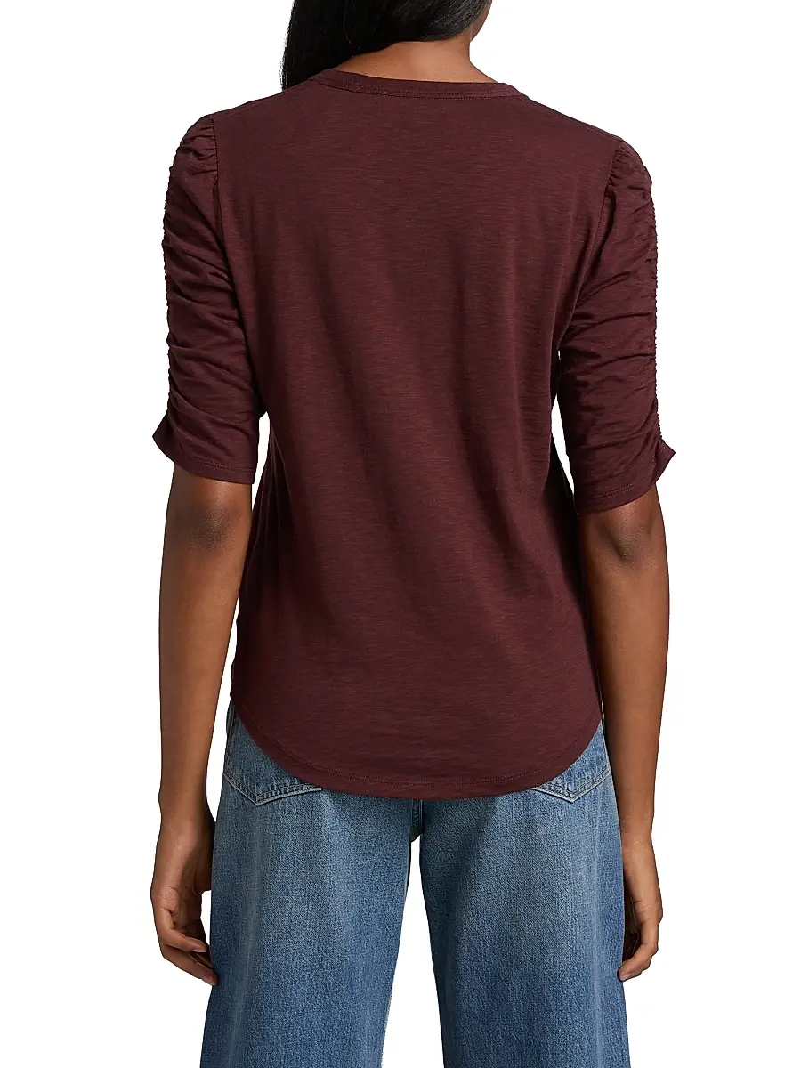 Veronica Beard Women's Waldorf Ruched-Sleeve Cotton Tee | Thumbnail 5