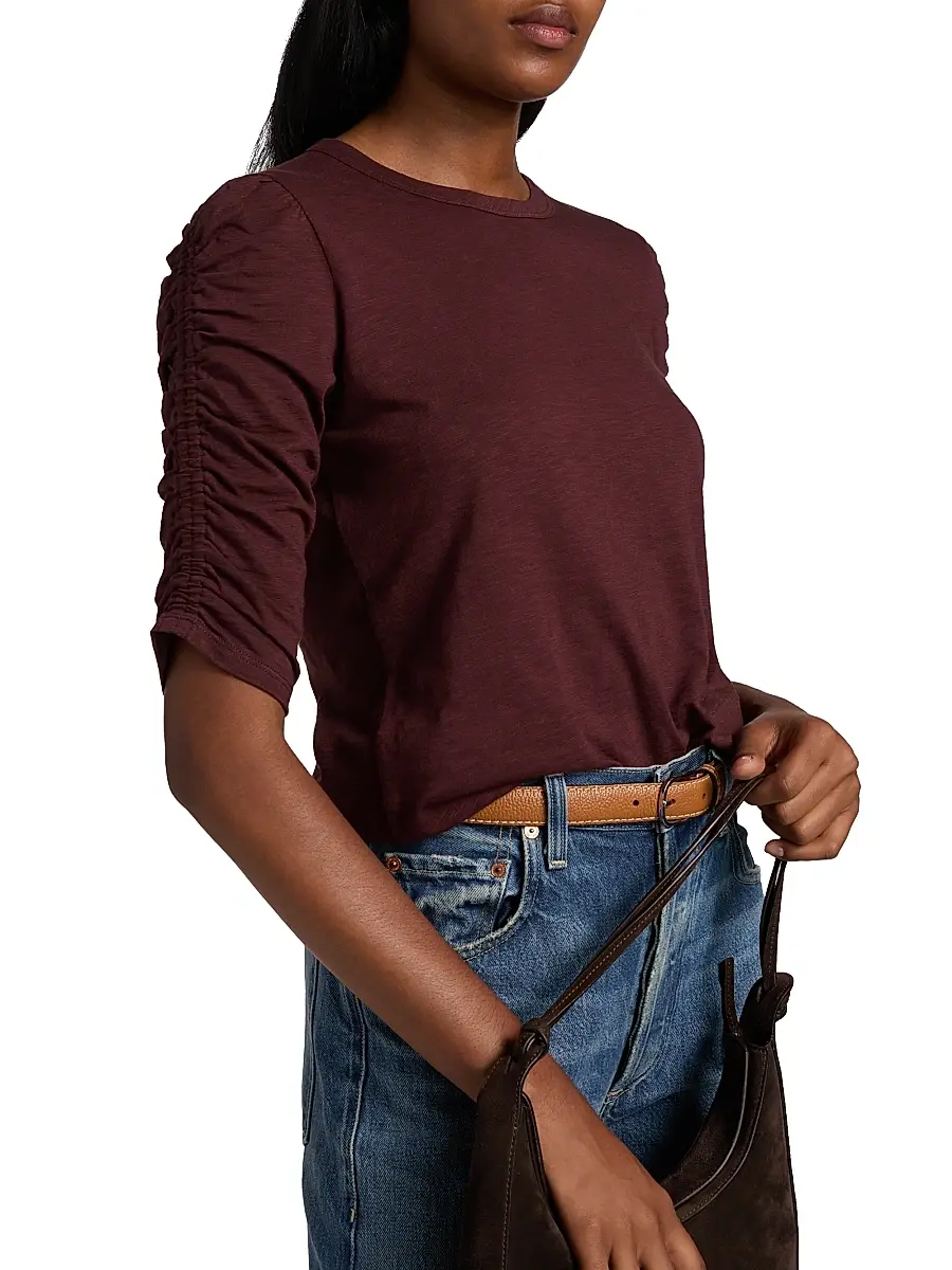 Veronica Beard Women's Waldorf Ruched-Sleeve Cotton Tee | Thumbnail 6