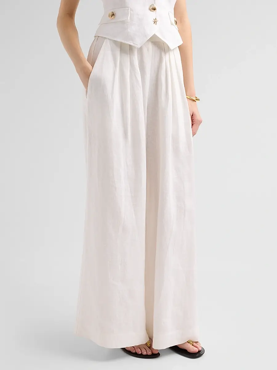 Cara Cara Women's Linen Pleated Palazzo Pants | Thumbnail 4 Cara Cara Women's Linen Pleated Palazzo Pants | Thumbnail 4