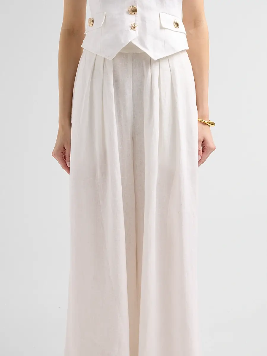 Cara Cara Women's Linen Pleated Palazzo Pants | Thumbnail 5 Cara Cara Women's Linen Pleated Palazzo Pants | Thumbnail 5