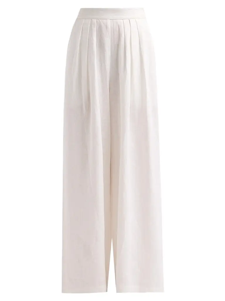 Cara Cara Women's Linen Pleated Palazzo Pants - White | Image 1 Cara Cara Women's Linen Pleated Palazzo Pants - White | Image 1