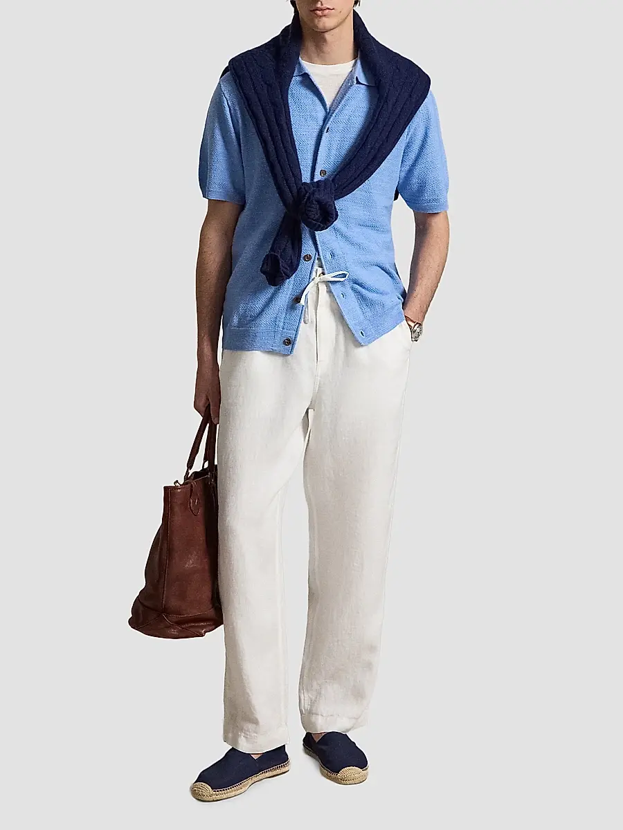 Polo Ralph Lauren Men's Herringbone Cotton-Linen Camp Shirt Sweater | Thumbnail 2 Polo Ralph Lauren Men's Herringbone Cotton-Linen Camp Shirt Sweater | Thumbnail 2