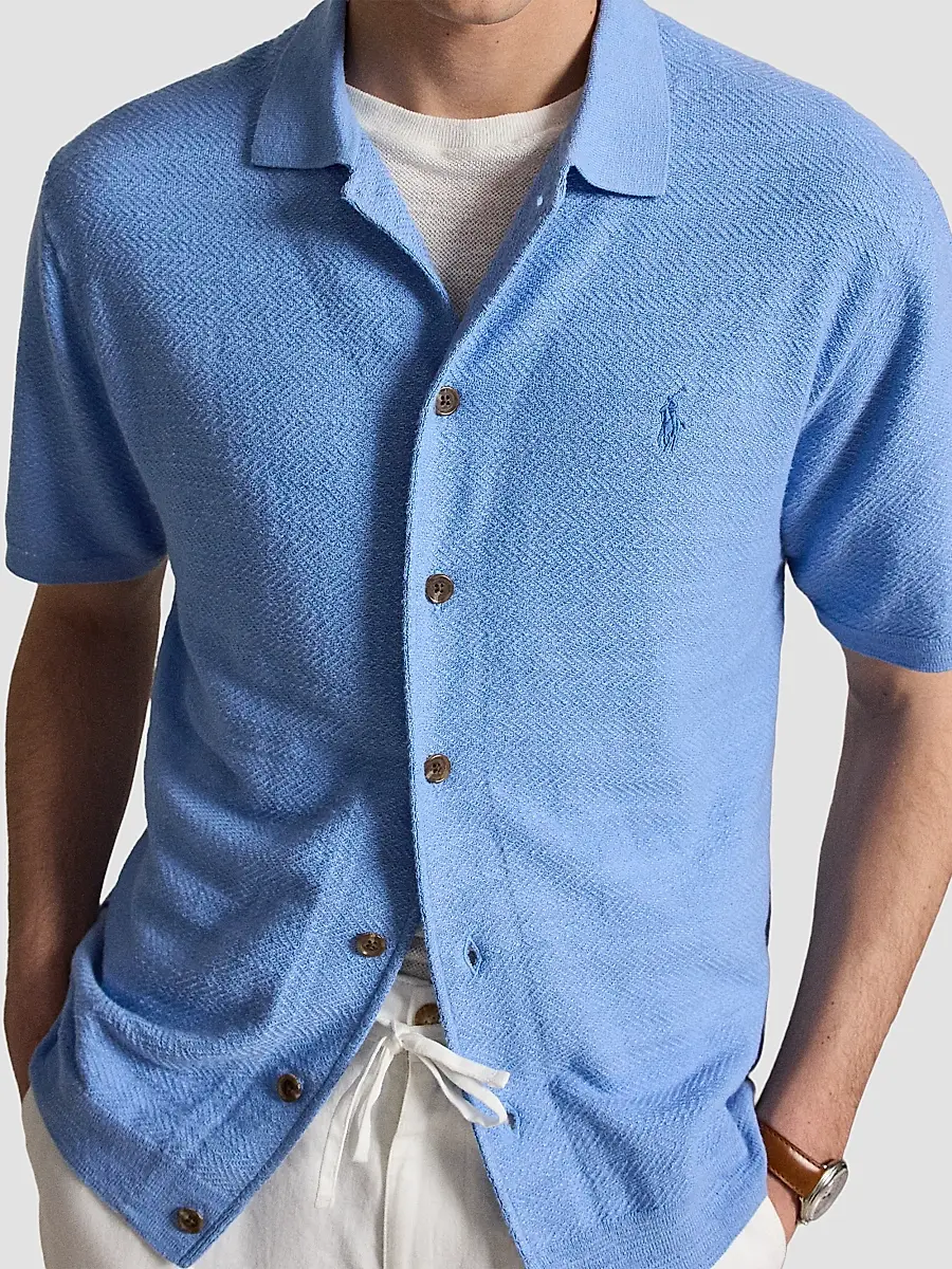 Polo Ralph Lauren Men's Herringbone Cotton-Linen Camp Shirt Sweater | Thumbnail 5 Polo Ralph Lauren Men's Herringbone Cotton-Linen Camp Shirt Sweater | Thumbnail 5