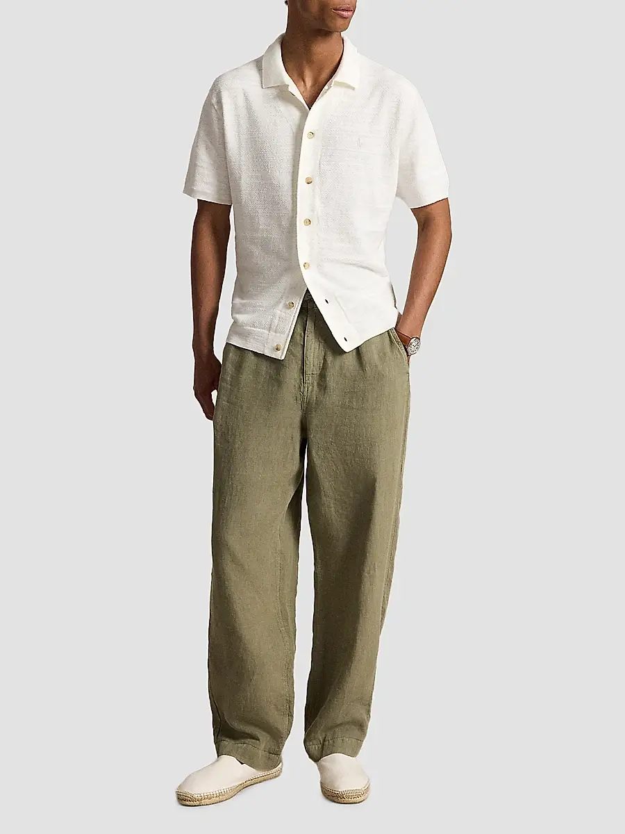 Polo Ralph Lauren Men's Herringbone Cotton-Linen Camp Shirt Sweater | Thumbnail 2 Polo Ralph Lauren Men's Herringbone Cotton-Linen Camp Shirt Sweater | Thumbnail 2