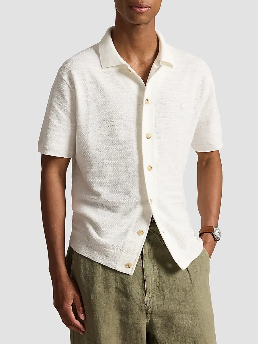 Polo Ralph Lauren Men's Herringbone Cotton-Linen Camp Shirt Sweater | Thumbnail 4 Polo Ralph Lauren Men's Herringbone Cotton-Linen Camp Shirt Sweater | Thumbnail 4