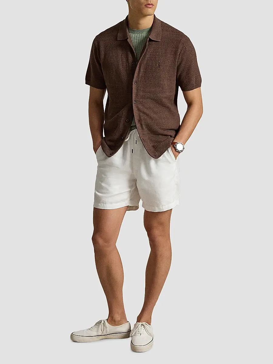 Polo Ralph Lauren Men's Herringbone Cotton-Linen Camp Shirt Sweater | Thumbnail 2 Polo Ralph Lauren Men's Herringbone Cotton-Linen Camp Shirt Sweater | Thumbnail 2