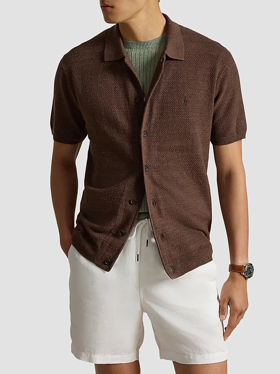 Polo Ralph Lauren Men's Herringbone Cotton-Linen Camp Shirt Sweater | Thumbnail 4 Polo Ralph Lauren Men's Herringbone Cotton-Linen Camp Shirt Sweater | Thumbnail 4
