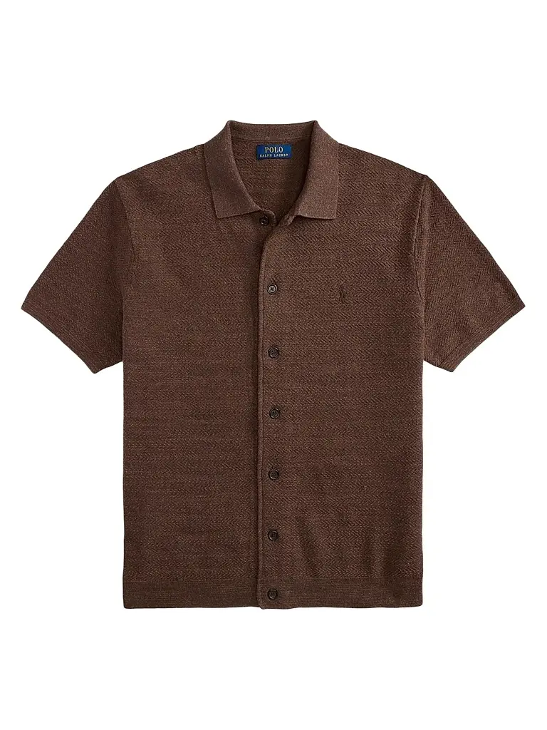 Polo Ralph Lauren Men's Herringbone Cotton-Linen Short-Sleeve Cardigan - Nutmeg Brown Heather - Size XXL | Image 1 Polo Ralph Lauren Men's Herringbone Cotton-Linen Short-Sleeve Cardigan - Nutmeg Brown Heather - Size XXL | Image 1